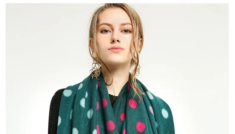 Women's Designer Winter Warm Cashmere Polka Dots Printed Shawls