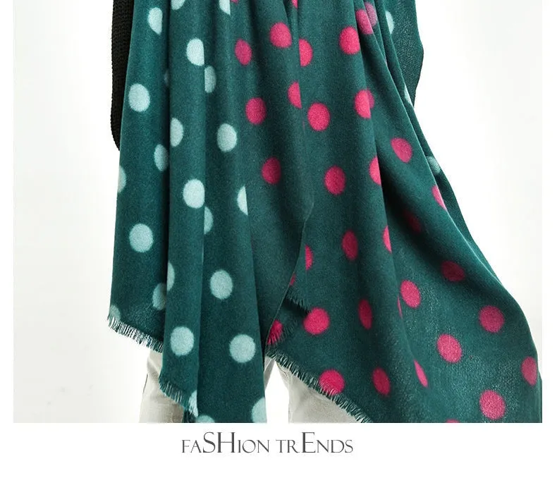 Women's Designer Winter Warm Cashmere Polka Dots Printed Shawls