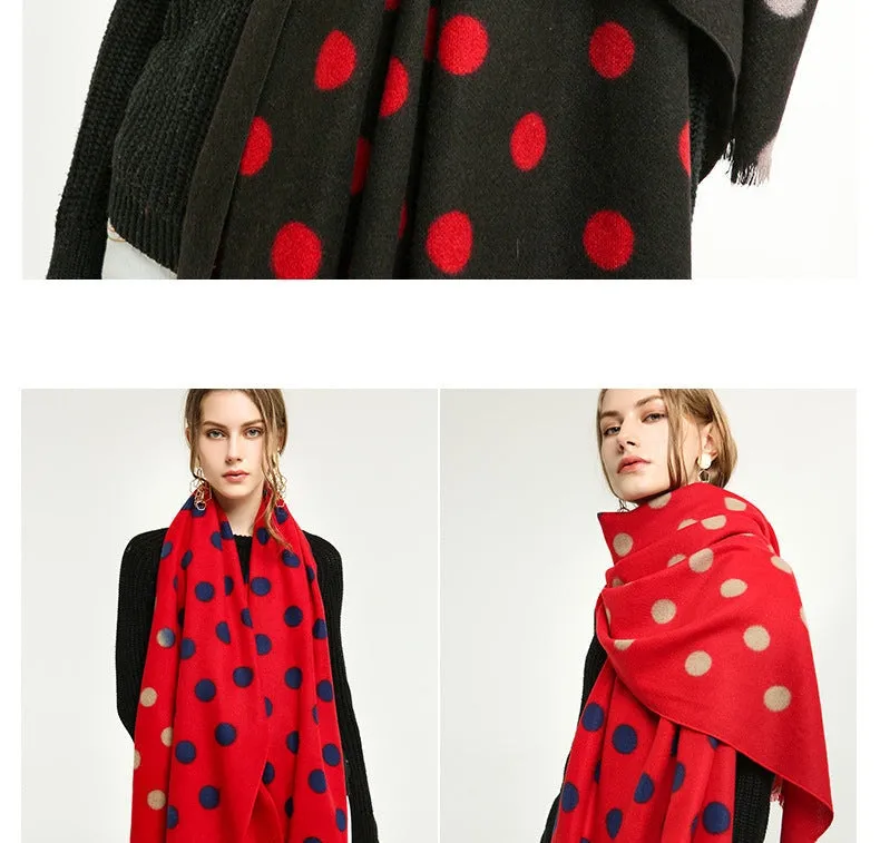 Women's Designer Winter Warm Cashmere Polka Dots Printed Shawls