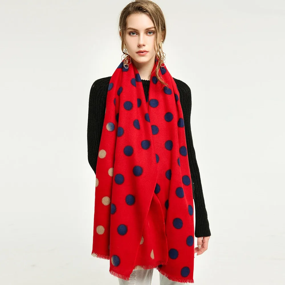 Women's Designer Winter Warm Cashmere Polka Dots Printed Shawls