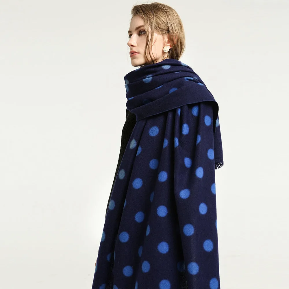 Women's Designer Winter Warm Cashmere Polka Dots Printed Shawls