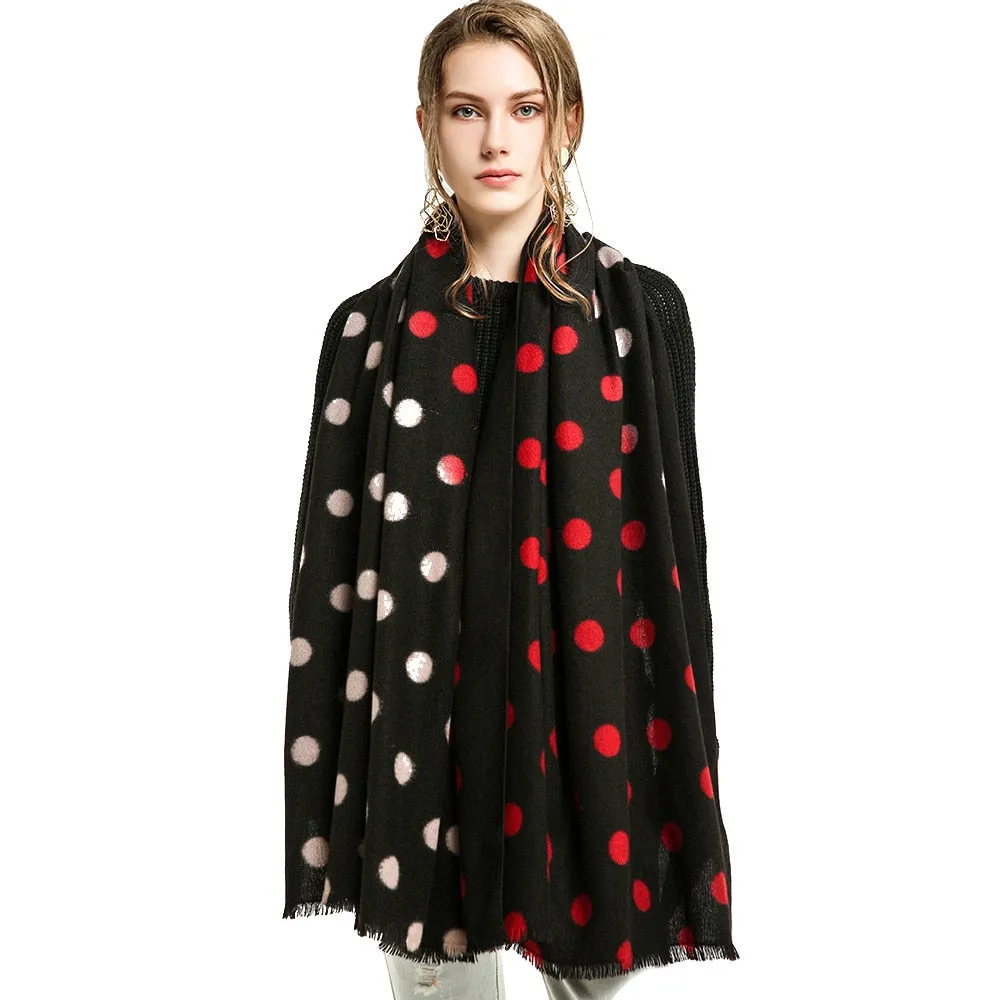 Women's Designer Winter Warm Cashmere Polka Dots Printed Shawls