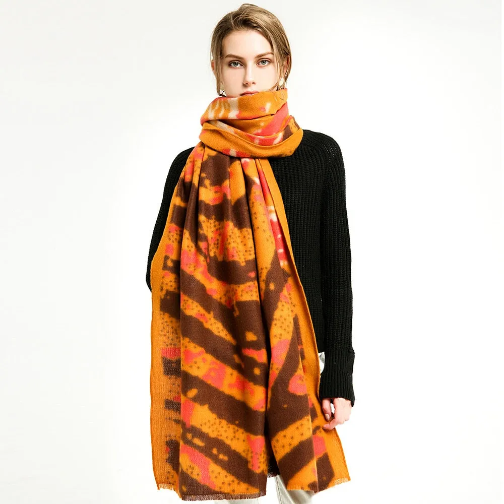 Women's Fashion Warm Cashmere Wraps Zebra Striped Printed Shawls