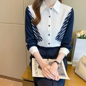 Women's Vintage Chiffon Casual Midweight Turn-down Collar Blouse