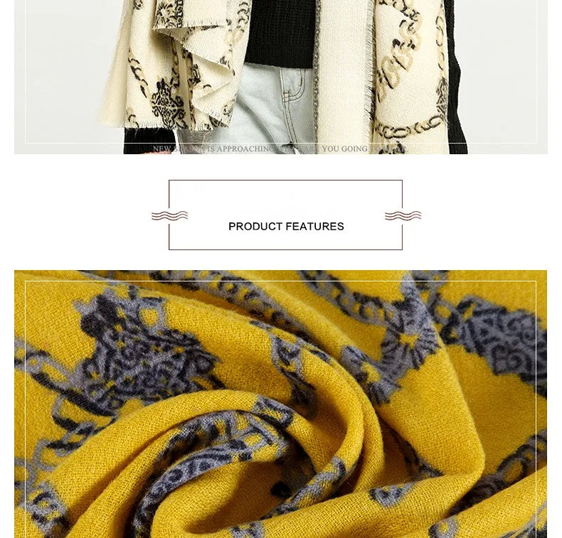 Women's Warm Winter Cashmere Chain Belts Printed Wraps Shawls