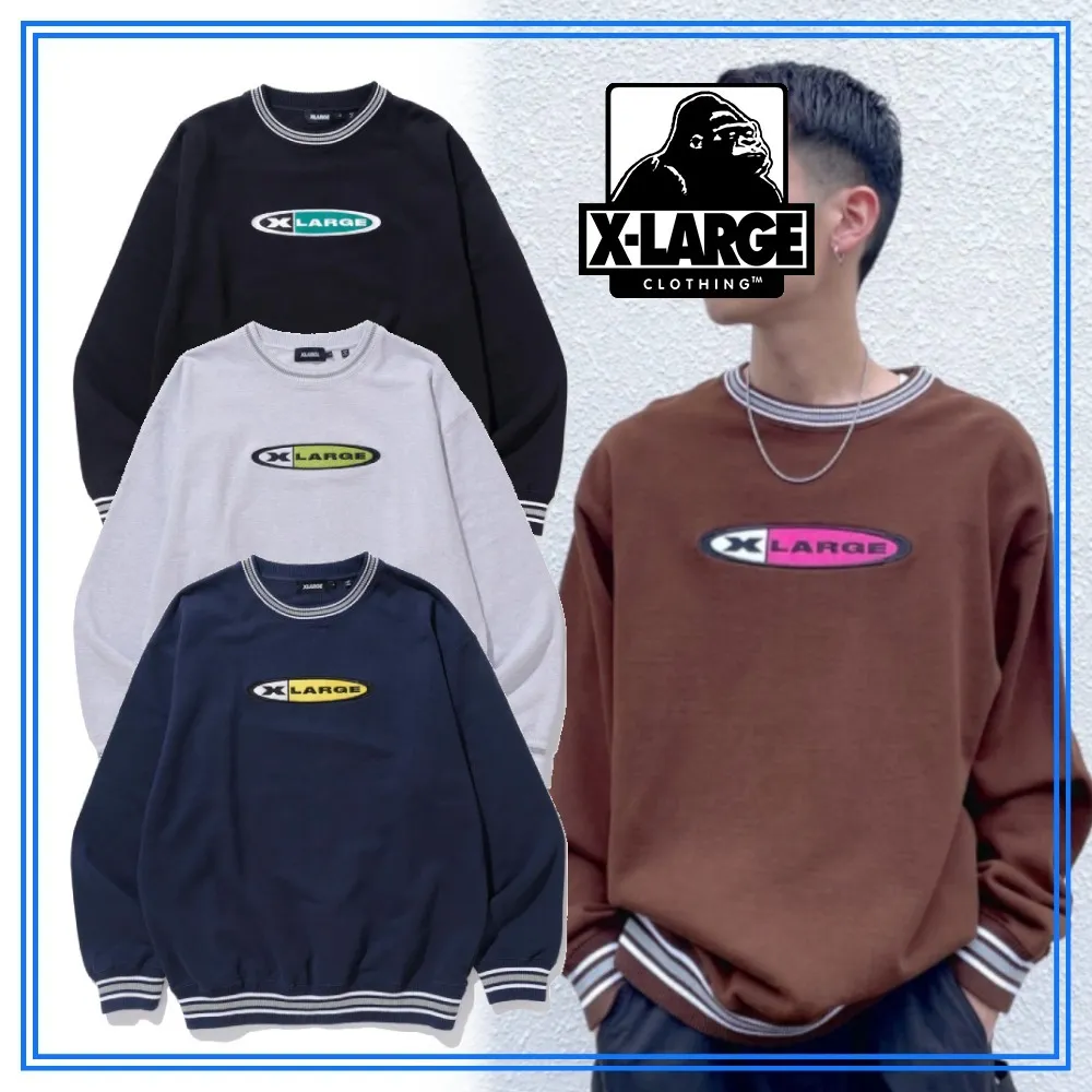 X-Large  |Crew Neck Pullovers Unisex Street Style Long Sleeves Plain