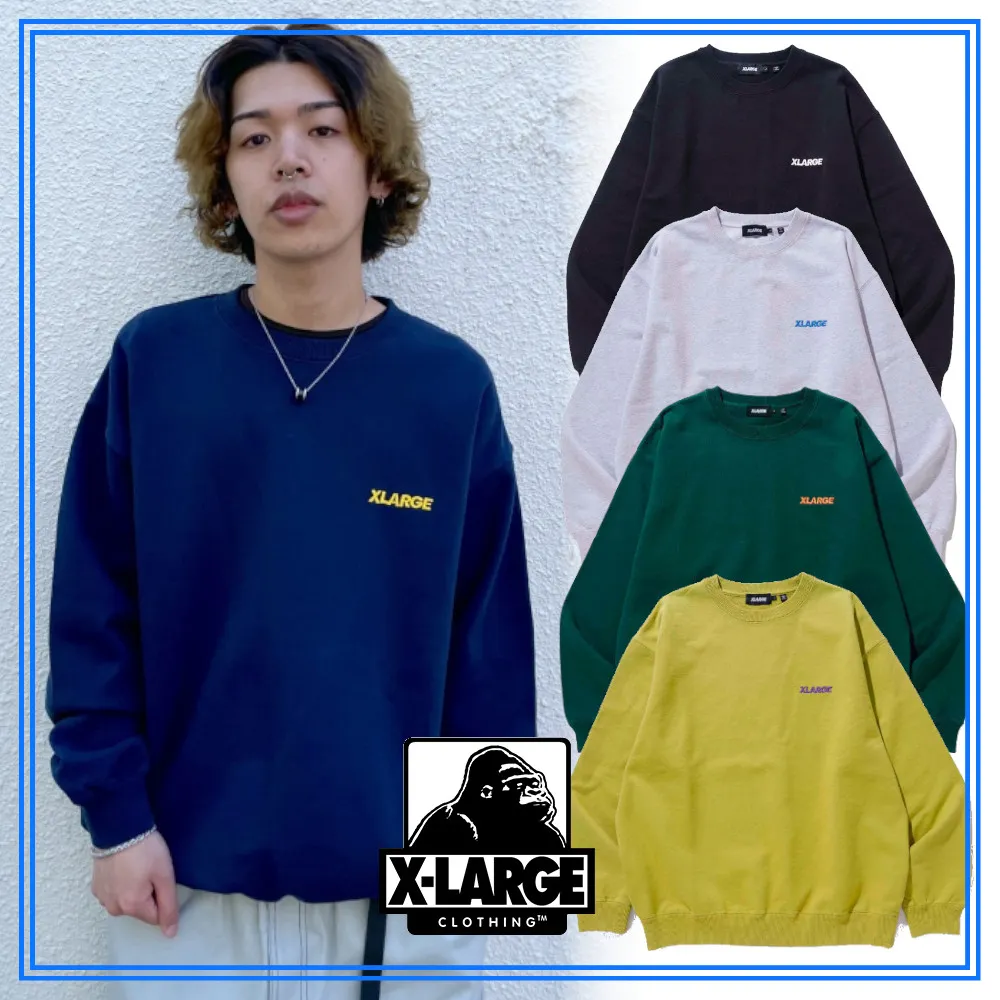 X-Large  |Crew Neck Pullovers Unisex Sweat Street Style Long Sleeves