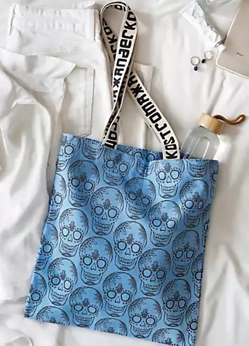 Xander Kostroma 100% Cotton Canvas Cashmere Blue Skull Print Tote Bag | Grattan