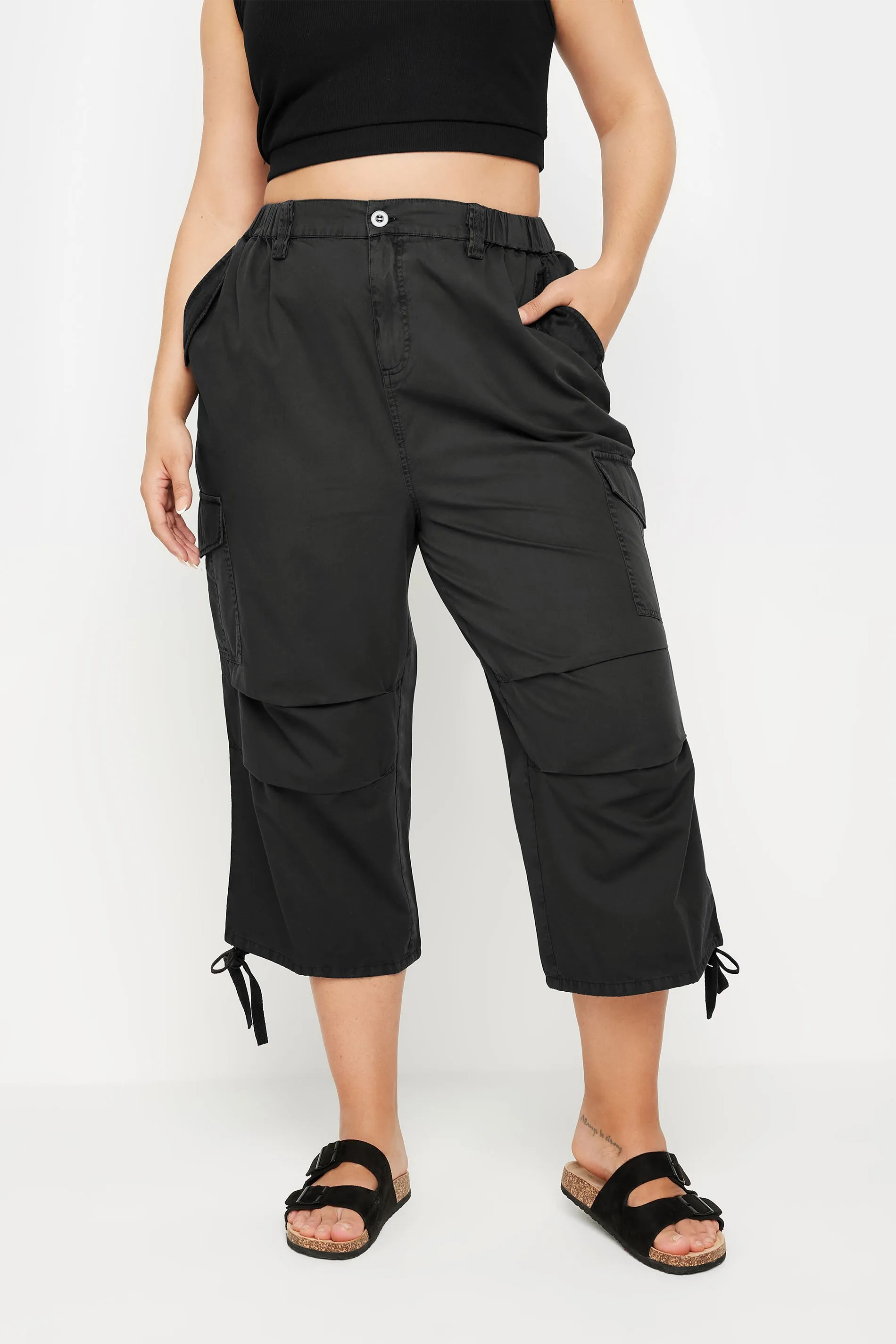 YOURS Curve Black Cargo Cropped Trousers