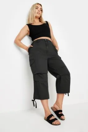 YOURS Curve Black Cargo Cropped Trousers