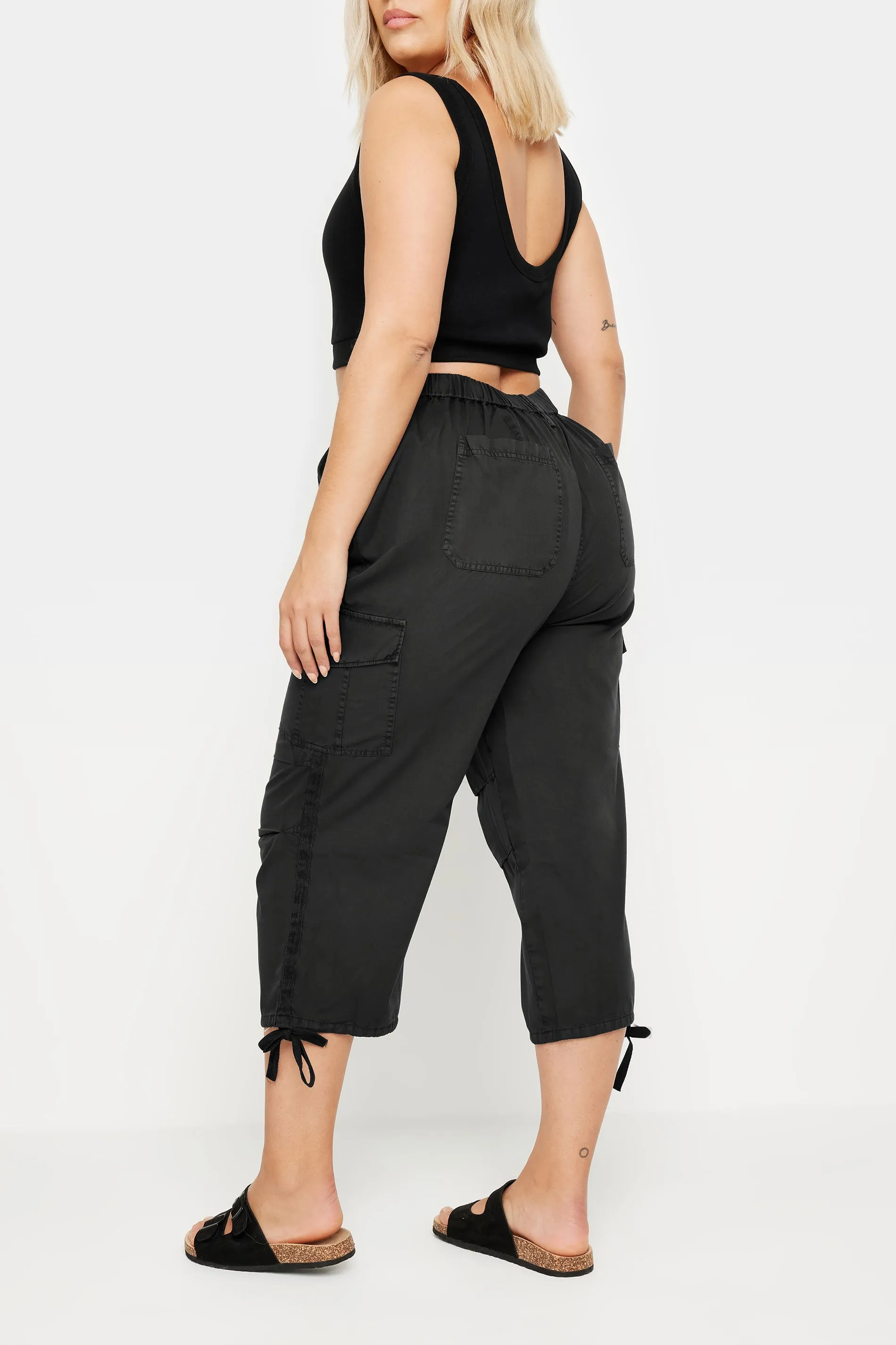 YOURS Curve Black Cargo Cropped Trousers