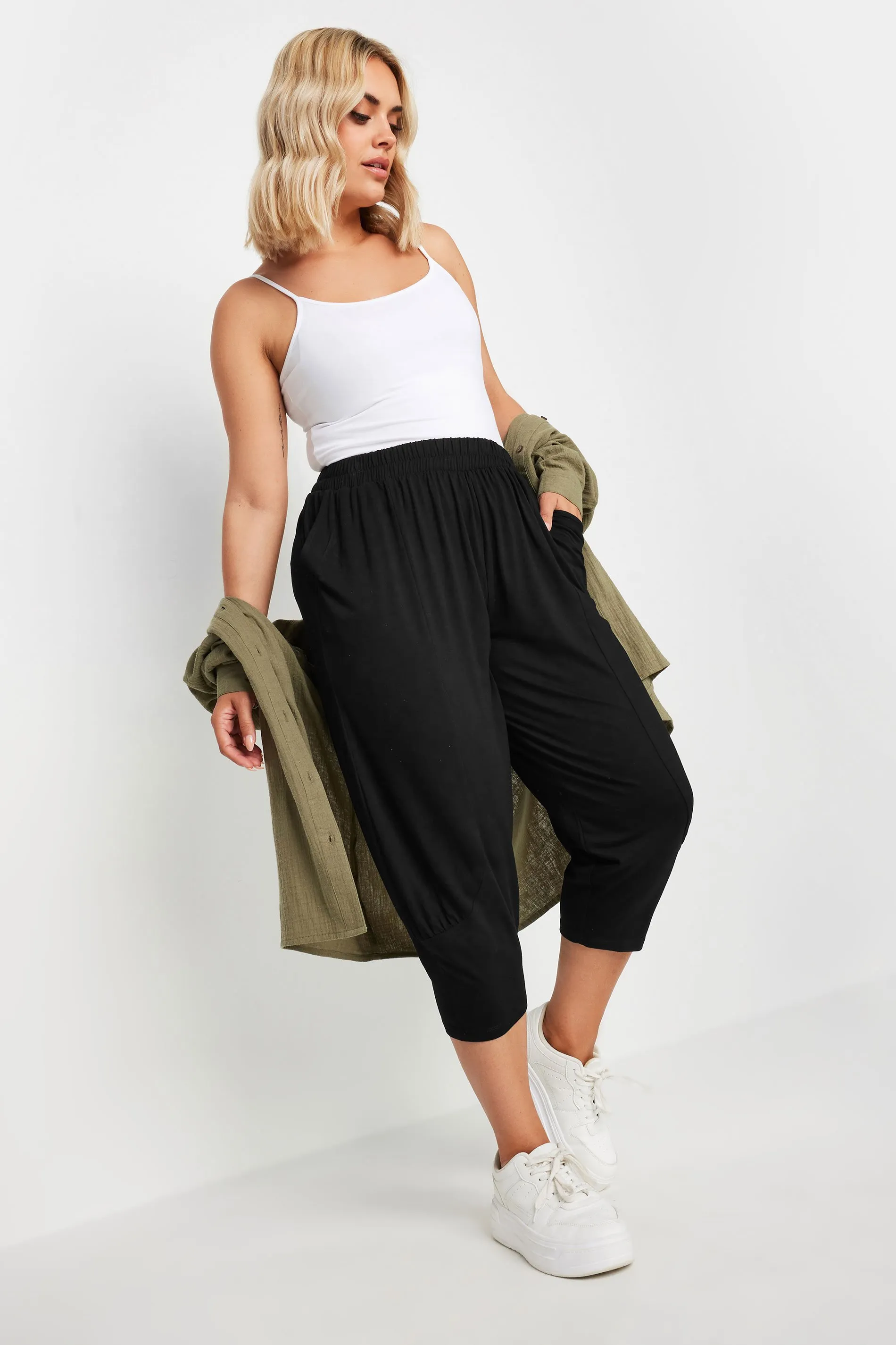 YOURS Curve Black Ruched Harem Trousers