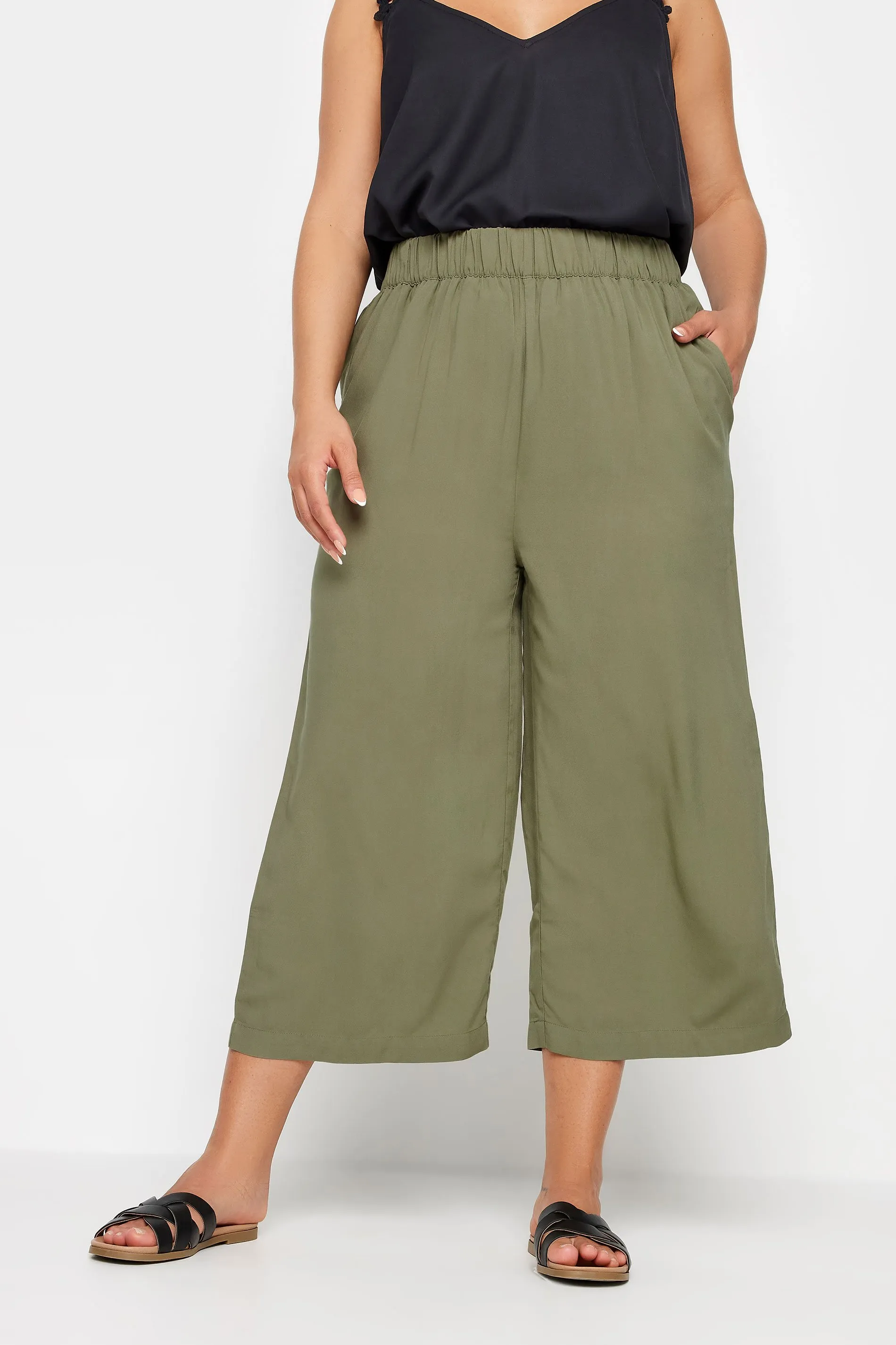 YOURS Curve Khaki Green Cropped Trousers