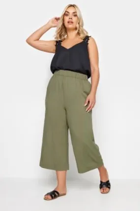 YOURS Curve Khaki Green Cropped Trousers