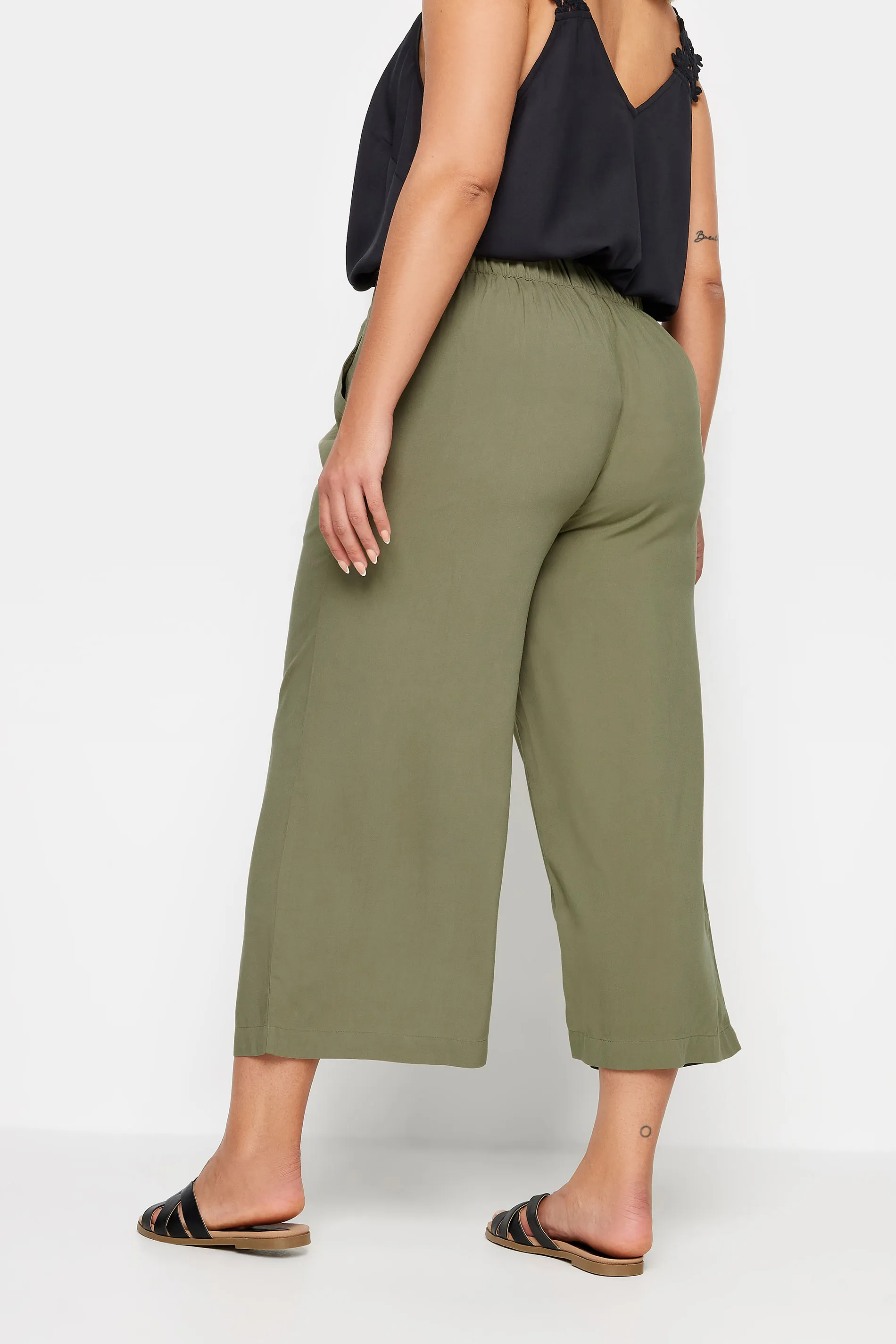 YOURS Curve Khaki Green Cropped Trousers